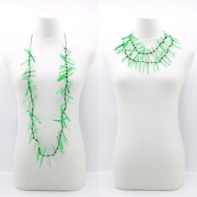 Willow Tree Knotted on Leatherette Ladder Necklace - Hand-painted - Green