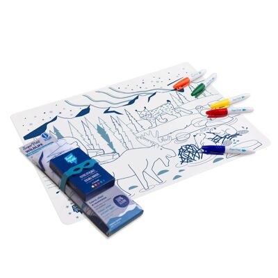 Educational coloring: Silicone placemat for coloring 5 markers included - reusable BOREAL WILDLIFE