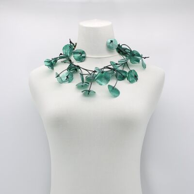 Aqua Water Lily Leaf Necklace - Hand-painted - Short - Peacock Blue