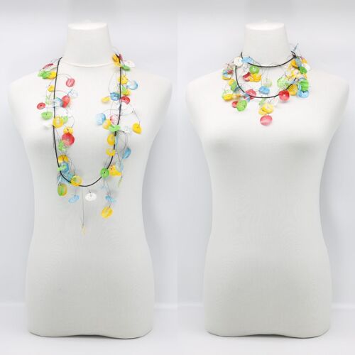 Hanging Flower Basket Necklace - Hand painted - Long - Multi