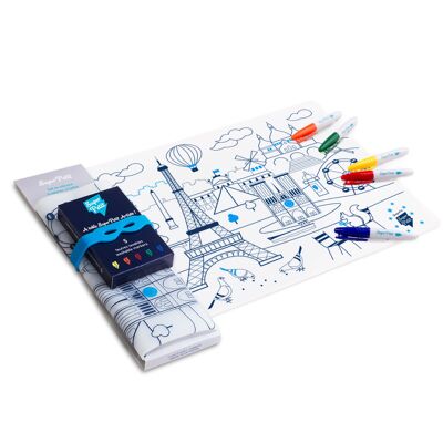 Reusable coloring: Silicone placemat to color endlessly 5 markers included - PARIS