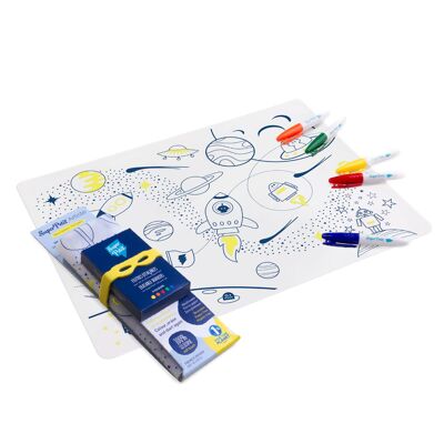 Reusable coloring: Silicone placemat to color endlessly 5 markers included - IN SPACE