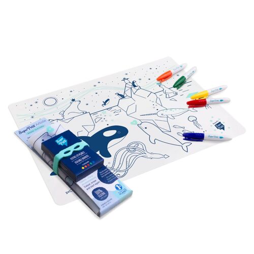 Coloriage réutilisable : Set de table en silicone à colorier à l'infini 5 feutres inclus - SUR LA BANQUISE