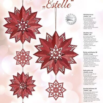 3D glitter stars "Estelle", red