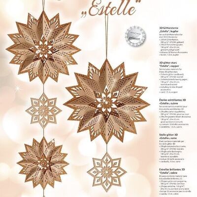 3D glitter stars "Estelle", copper