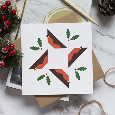 Weihnachtskarte mit vier rufenden Vögeln