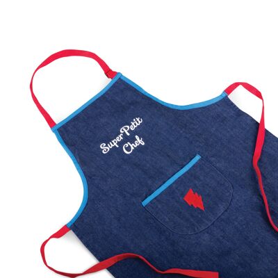 PROMO! Children's Apron in Embroidered Denim - 100% Cotton - for Girls and Boys - Ideal for manual activities or cooking for children aged 3 to 8 years - Blue