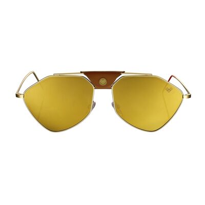 Letec - Gold Frame - Gold Mirror Lenses + Brown Leather