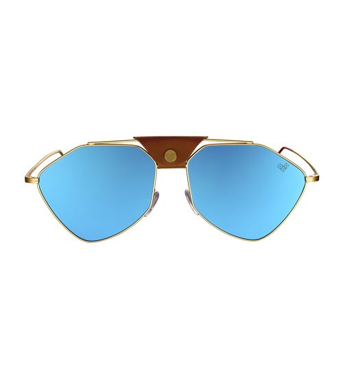 Letec - Gold Matte Frame - Blue Mirror Lenses + Brown Leather