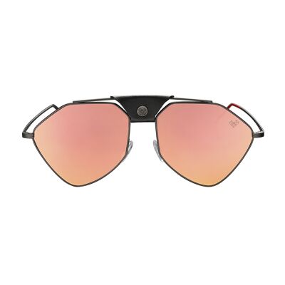 Letec - Montura de metal pistola - Lentes de espejo de oro rosa + Cuero negro