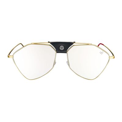 Letec - Gold Matte Frame - Silver Mirror Lenses + Black Leather