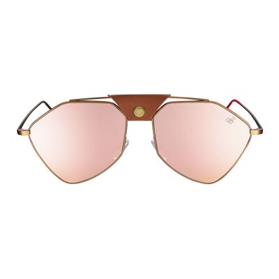 Letec - Marco antiguo mate - Lentes de espejo de oro rosa + Cuero marrón