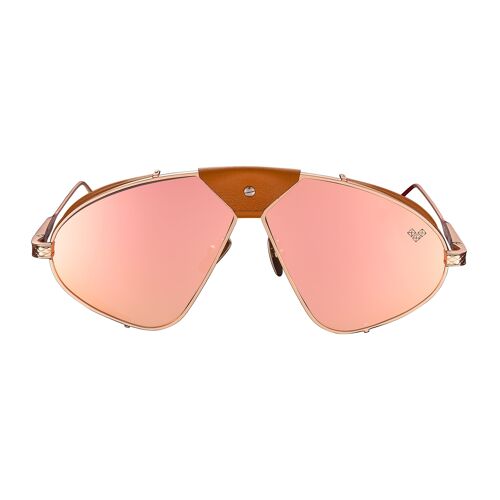 Fonsi - Rose Gold Frame - Rose Gold Mirror Lenses + Brown Camel Leather