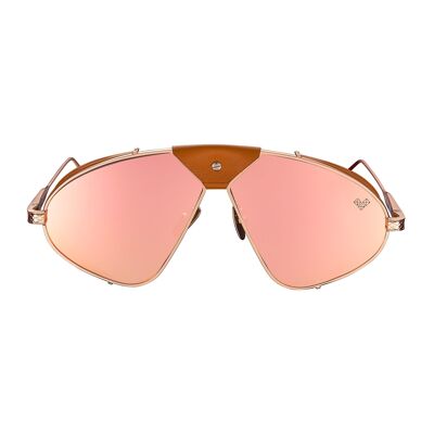 Fonsi - Marco de oro rosa - Lentes de espejo de oro rosa + Cuero marrón camel