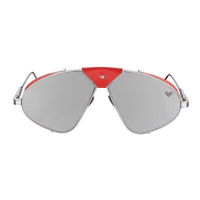 Fonsi - Silver Frame - Silver Mirror Lenses + Red Leather