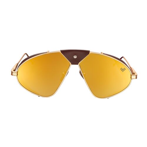 Fonsi - Matte Gold Frame - Gold Mirror Lenses + Dark Brown Leather