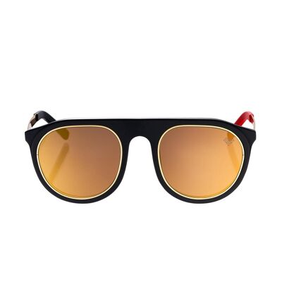Troy - Black Matte Organic Acetate Frame - Stainless Steel Temples - Gold Mirror Lenses