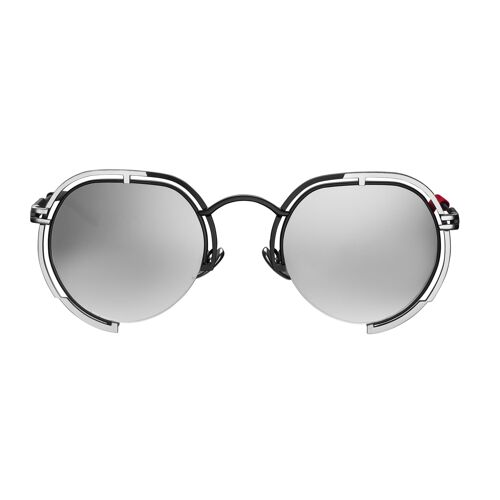 Panache - Black & Silver Frame - Silver Mirror Lenses