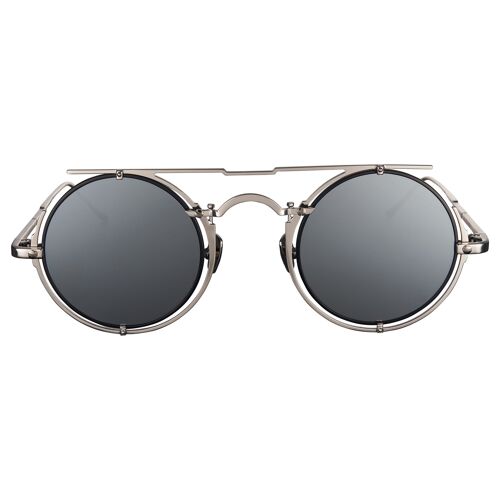 Arie - Shiny Silver Frame - Matte Black Ring - Silver Mirror Lenses