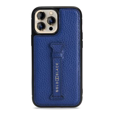 iPhone 13 Pro Max leather case with finger loop nappa blue