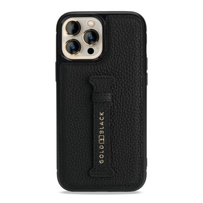 Funda de piel para iPhone 13 Pro Max con lazo para el dedo napa negro