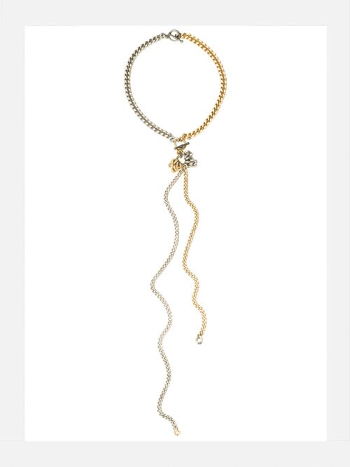 Long Y Chain Necklace Bicolor Gold & Silver - DAINTY SWITCH