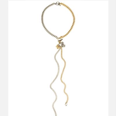 Long Y Chain Necklace Bicolor Gold & Silver - DAINTY SWITCH