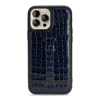 Étui en cuir pour iPhone 13 Pro Max avec boucle pour les doigts design Milano bleu 1