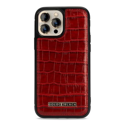 Étui en cuir pour iPhone 13 Pro Max MagSafe embossé crocodile rouge