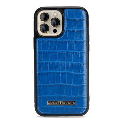 Étui en cuir pour iPhone 13 Pro Max MagSafe embossé crocodile bleu