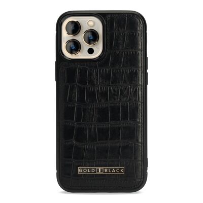 Funda de piel MagSafe para iPhone 13 Pro Max con estampado de cocodrilo negro