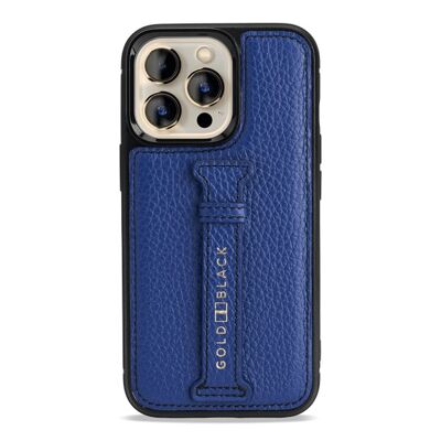 iPhone 13 Pro leather case with finger loop nappa blue