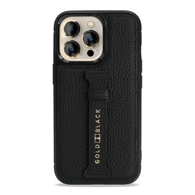 Étui en cuir pour iPhone 13 Pro avec boucle pour les doigts nappa noir