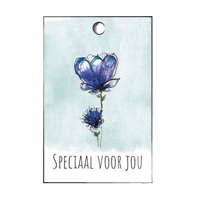 Cadeaulabel met blauwe paarse bloem