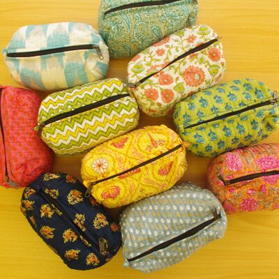 Block Printed Quilted Toiletry Bags/ Wash Bags(8.5'' x 8.5'') - Assored Prints