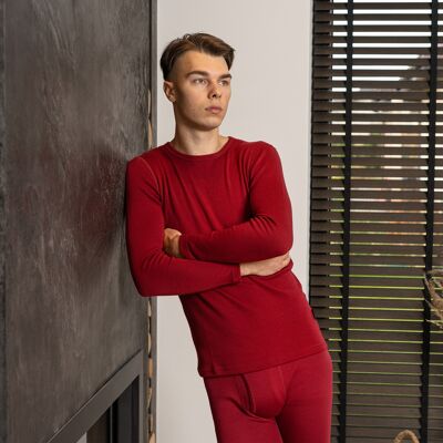 Men's Merino Wool 250gsm Long Sleeve Crew Royal Cherry