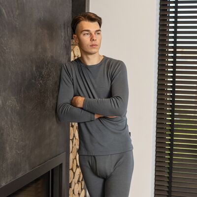 Camiseta de manga larga de lana merino 250gsm para hombre Perfect Grey