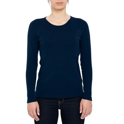 Camiseta de manga larga de lana merino 250gsm para mujer azul oscuro