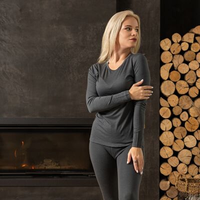 Camiseta de manga larga de lana merino 250gsm para mujer Perfect Grey