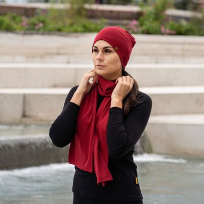 Beanie Mütze aus Merinowolle für Damen Royal Cherry