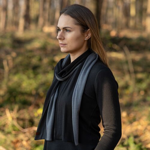 Women's Merino Wool Scarf Black/Perfect Grey