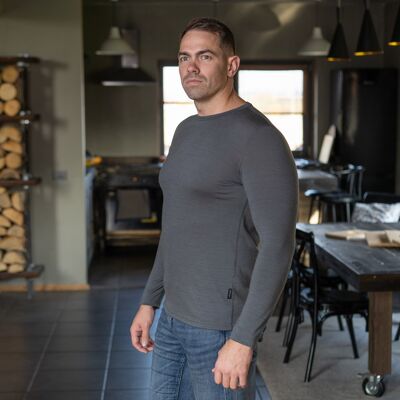 Camiseta de manga larga de lana merino 160gsm para hombre Perfect Grey