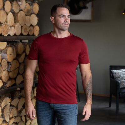 Men's Merino Wool 160gsm Short Sleeve Crew Royal Cherry