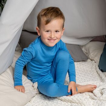 Ensemble Manches Longues Enfant Laine Mérinos 160gsm Bleu Clair 1