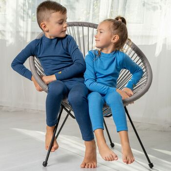 Ensemble Manches Longues Enfant Laine Mérinos 160gsm Bleu Clair 4