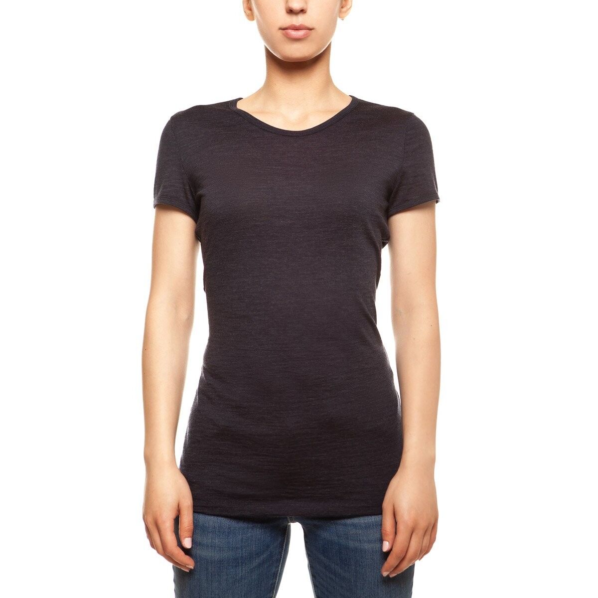 Maglia a maniche corte da donna in lana merino 160 g/mq blu melange