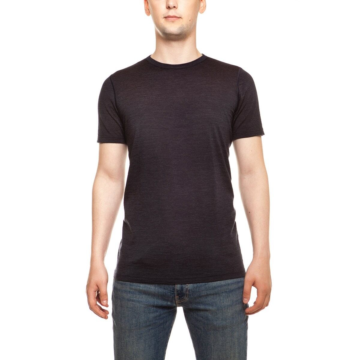 Maglia Uomo Lana Merino 160gsm Manica Corta Blu Melange