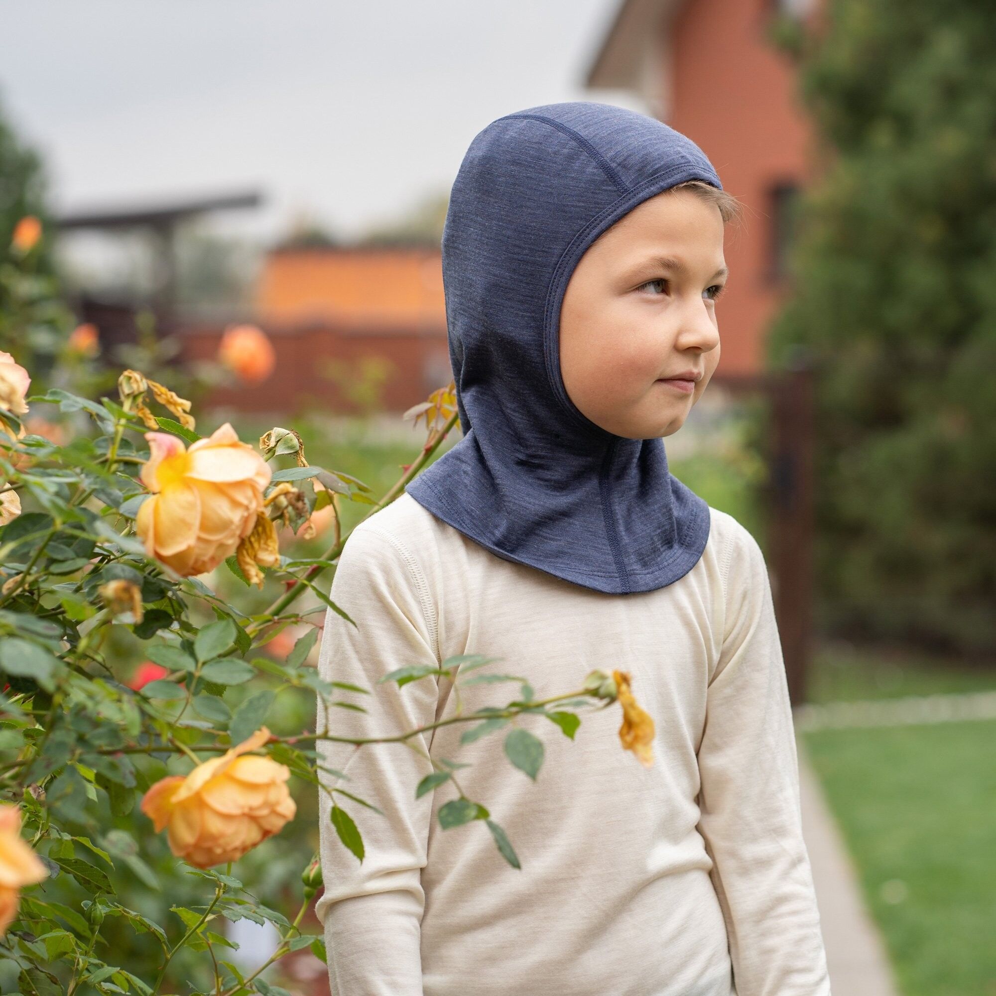 Passamontagna da bambino in lana merino 160gsm blu scuro