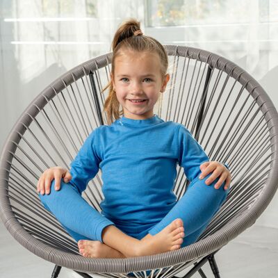 Girocollo manica lunga in lana merino da bambino 160 g/mq azzurro