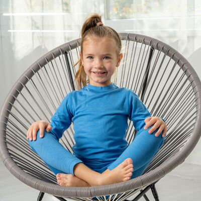 Camiseta de manga larga de lana merino 160gsm para niños azul claro